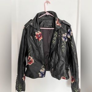 BLANKNYC Black Leather Floral Embroidered Jacket